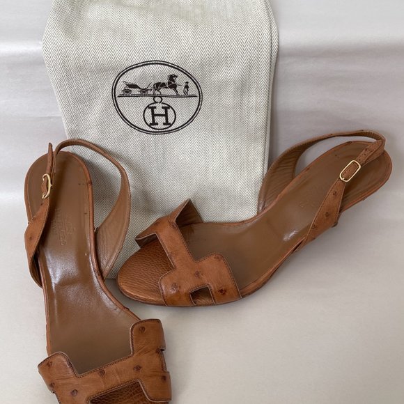 HERMES Ostrich Leather Slingbacks - Tan - Picture 10 of 16